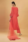 Shop_Bha Sha_Orange Chanderi, Shantoon, Net Embroidery Round Neck Thread Work Kurta Set _at_Aza_Fashions