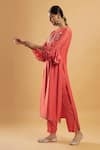 Shop_Bha Sha_Orange Chanderi, Shantoon, Net Embroidery Round Neck Thread Work Kurta Set 