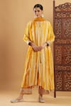 Buy_Bha Sha_Yellow Georgette, Shantoon, Net Gota Patti Round Neck Marigold Kurta Set _at_Aza_Fashions