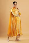Bha Sha_Yellow Georgette, Shantoon, Net Gota Patti Round Neck Marigold Kurta Set _at_Aza_Fashions