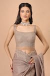 Buy_Tarun Tahiliani_Rose Gold Silk Sequins, Lace, Embroidery Square Neck Saree With Blouse _Online_at_Aza_Fashions