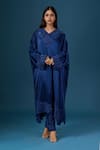 Buy_Anamika Khanna_Blue Embroidery V-neck Indigo Tunic Set _at_Aza_Fashions