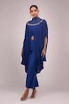 Anamika Khanna_Blue High , Square Indigo Pleated Long Capelet Set _Online