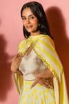 Shop_Meher By Islie_Yellow Crepe Embroidery Round , Open Printed Lehenga Set With Cape _Online_at_Aza_Fashions