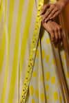 Meher By Islie_Yellow Crepe Embroidery Round , Open Printed Lehenga Set With Cape _at_Aza_Fashions
