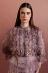 Buy_Pankaj & Nidhi_Purple Organza Round Neck Embellished Ruffle Top _at_Aza_Fashions