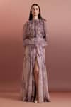 Buy_Pankaj & Nidhi_Purple Organza Round Neck Embellished Ruffle Top _Online_at_Aza_Fashions