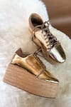 Shop_Modanta Footwear_Gold And Brown Designer Sneakers _at_Aza_Fashions