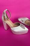 Buy_Modanta Footwear_White Satin Pumps With Diamond Embellishment _Online_at_Aza_Fashions