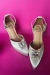 Buy_Modanta Footwear_White Satin Pumps With Diamond Embellishment _at_Aza_Fashions