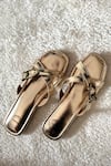 Shop_Modanta Footwear_Gold Cross Strap Buckle Flats _at_Aza_Fashions