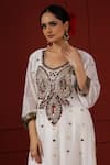 Shop_Sheeshakari_White Silk Beads, Sequins Round Neck Embellished Kurta Pant Set _Online_at_Aza_Fashions