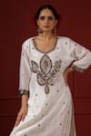 Shop_Sheeshakari_White Silk Embroidery, Sequins Round Neck Kurta Set _Online_at_Aza_Fashions