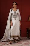 Buy_Sheeshakari_White Silk Embroidery, Sequins Round Neck Kurta Set _at_Aza_Fashions