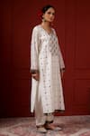 Sheeshakari_White Silk Embroidery Round Neck Kurta Set _Online_at_Aza_Fashions