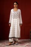 Shop_Sheeshakari_White Silk Embroidery Round Neck Kurta Set _at_Aza_Fashions
