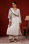 Buy_Sheeshakari_White Silk Embroidery Round Neck Kurta Set _at_Aza_Fashions