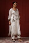 Shop_Sheeshakari_White Silk Sequins, Beads Round Neck Embroidered Kurta Set _Online_at_Aza_Fashions
