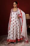 Buy_Sheeshakari_White Silk Embroidery Round Neck Designer Anarkali Set _at_Aza_Fashions