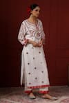 Sheeshakari_White Silk Sequins, Embroidery Round Neck Designer Kurta Set _at_Aza_Fashions