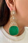 Shop_Prerto_Emerald Green Stones Statement Golden Polish Necklace Set _at_Aza_Fashions