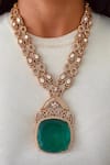 Buy_Prerto_Emerald Green Stones Statement Golden Polish Necklace Set _at_Aza_Fashions