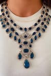 Buy_Prerto_Sapphire Stones, Rhinestones Blue Kanch Victorian Necklace Set _at_Aza_Fashions