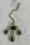 Prerto_Emerald Green Gemstones, Crystals Kanch Victorian Necklace Set _Online_at_Aza_Fashions