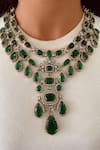 Buy_Prerto_Emerald Green Gemstones, Crystals Kanch Victorian Necklace Set _at_Aza_Fashions
