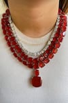 Buy_Prerto_Red Stones Ruby 3 Layer Necklace Set _at_Aza_Fashions