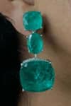 Shop_Prerto_Emerald Green Stones, Rhinestones Diamond 3 Layer Necklace Set _at_Aza_Fashions