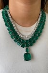 Buy_Prerto_Emerald Green Stones, Rhinestones Diamond 3 Layer Necklace Set _at_Aza_Fashions