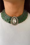 Buy_Prerto_Emerald Green Crystals, Stones Kundan Tear Drop Necklace Set _at_Aza_Fashions