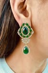 Shop_Prerto_Emerald Green Gemstones Victorian Finish Pendant Set _at_Aza_Fashions