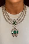 Buy_Prerto_Emerald Green Gemstones Victorian Finish Pendant Set _at_Aza_Fashions