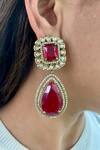 Shop_Prerto_Red Rhinestones, Stones Ruby Kundan Polki Necklace Set _at_Aza_Fashions