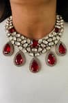 Buy_Prerto_Red Rhinestones, Stones Ruby Kundan Polki Necklace Set _at_Aza_Fashions