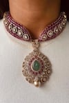 Buy_Prerto_Pink Diamonds, Pearls, Stones Ruby Kundan Necklace Set _at_Aza_Fashions