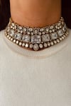 Buy_Prerto_White Diamonds, Stones Polki Kundan Necklace Set _at_Aza_Fashions