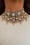 Buy_Prerto_White Diamonds, Pearls Kundan Polki Tear And Drops Necklace Set _at_Aza_Fashions