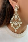 Shop_Prerto_White Diamonds, Pearls Kundan Polki Tear And Drops Necklace Set _at_Aza_Fashions