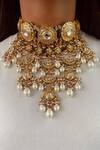 Buy_PRERTO_Gold Plated Stones, Pearls Polki And Kundan Necklace Set_at_Aza_Fashions