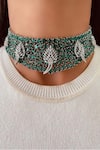 Buy_Prerto_Emerald Green Stones, Diamonds, Choker Motif Set _at_Aza_Fashions