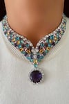 Buy_Prerto_Multi Color Gemstones, Crystals Diamond Stone Necklace Set _at_Aza_Fashions