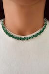 Buy_Prerto_Emerald Green Diamonds Baguette Stone Detail Necklace Set _at_Aza_Fashions