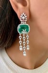 Shop_Prerto_Emerald Green Pearls, Gemstones Statement Necklace And Earring Set _at_Aza_Fashions