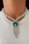 Buy_Prerto_Emerald Green Pearls, Gemstones Statement Necklace And Earring Set _at_Aza_Fashions