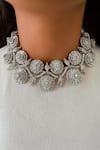 Buy_Prerto_White Crystals Diamond Floret Button Necklace Set _at_Aza_Fashions