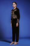 Naintara Bajaj_Black Polyester Embroidery Round Neck Velvet Jacket And Pant Set _Online_at_Aza_Fashions