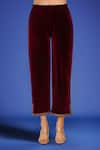 Buy_Samyukta Singhania_Wine Polyester Embroidery V-neck Velvet Kurta Pant Set _Online_at_Aza_Fashions